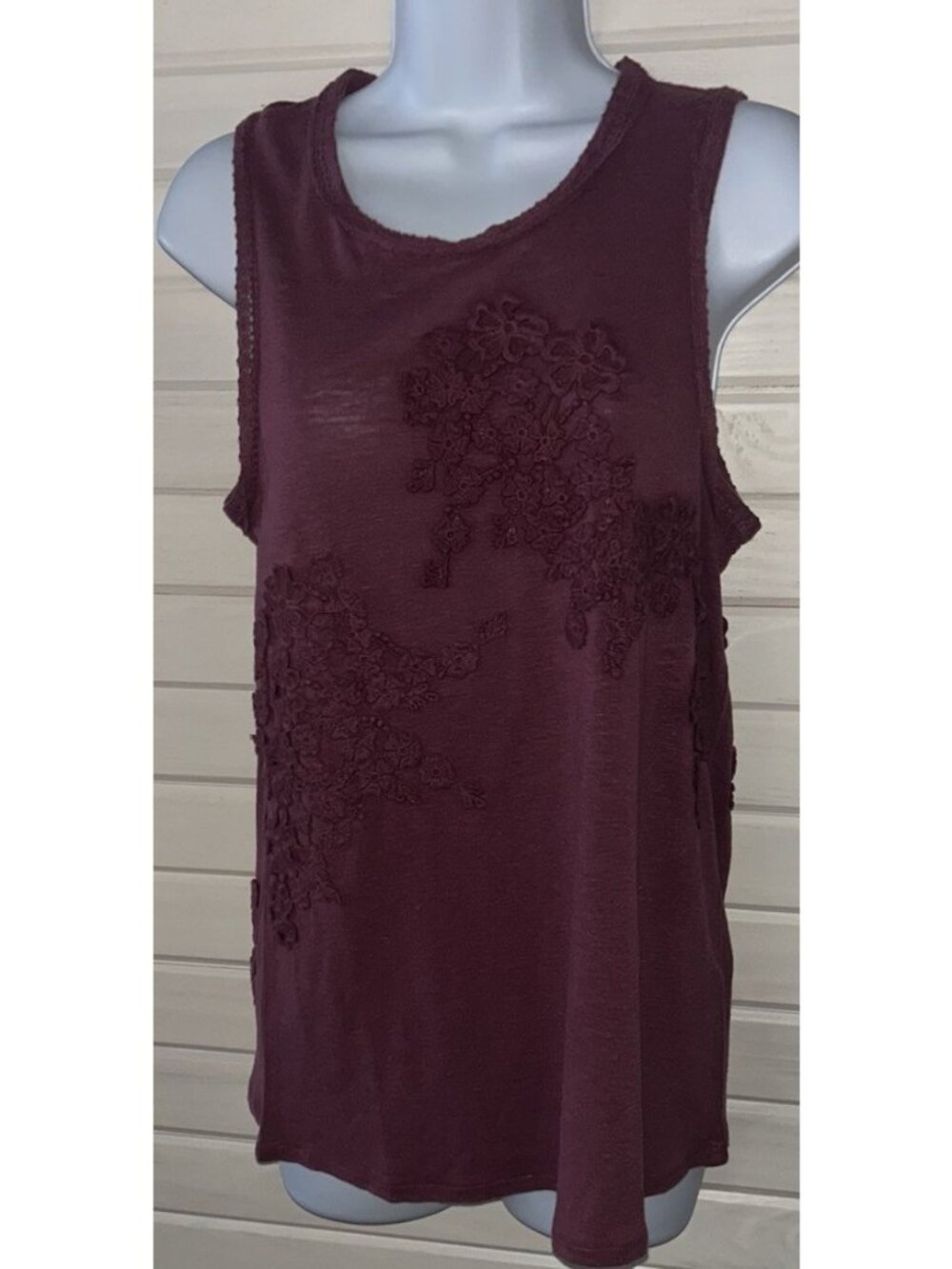 NWOT Sundance Sz MEDIUM Plum Burgundy Aliso Applique Linen Lyocell Knit Tank
